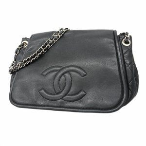 Chanel Shoulder Bag Chain Caviar Skin Black Women's
